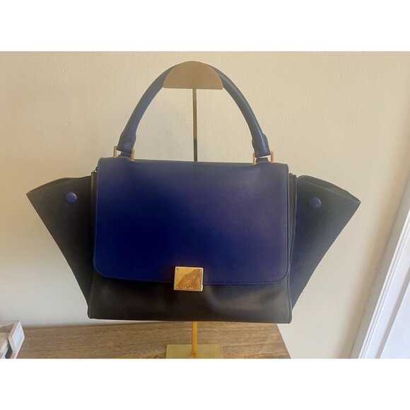 Céline Trapeze Bag In Navy Blue Leather & Suede With Gold-Tone Hardware - Picture 1 of 9